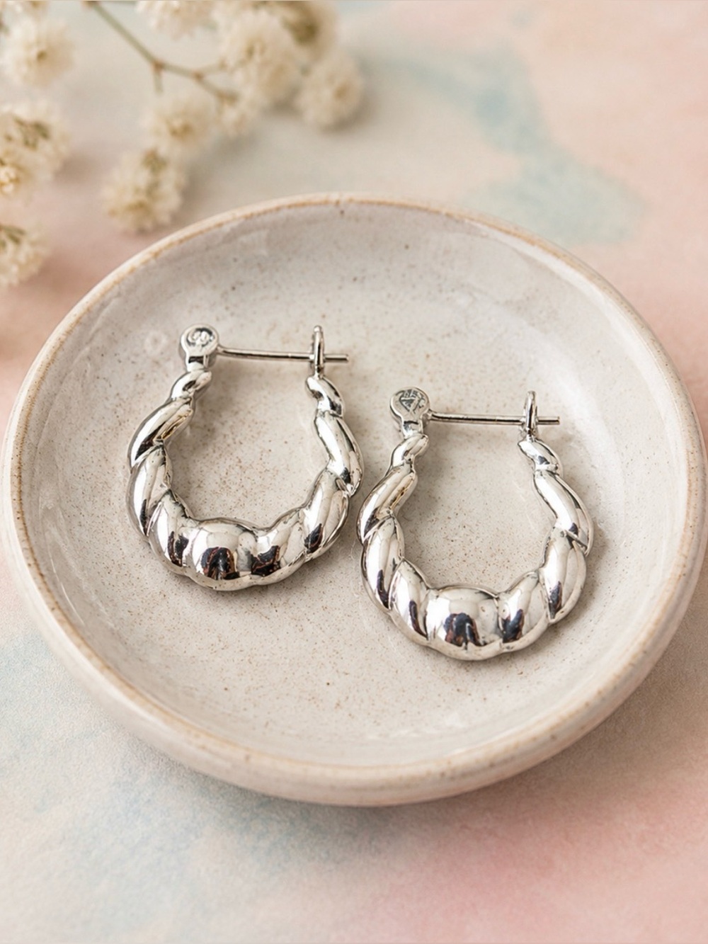 🤩Earrings 925 Sterling Silver Decorative Twist Design Hoops